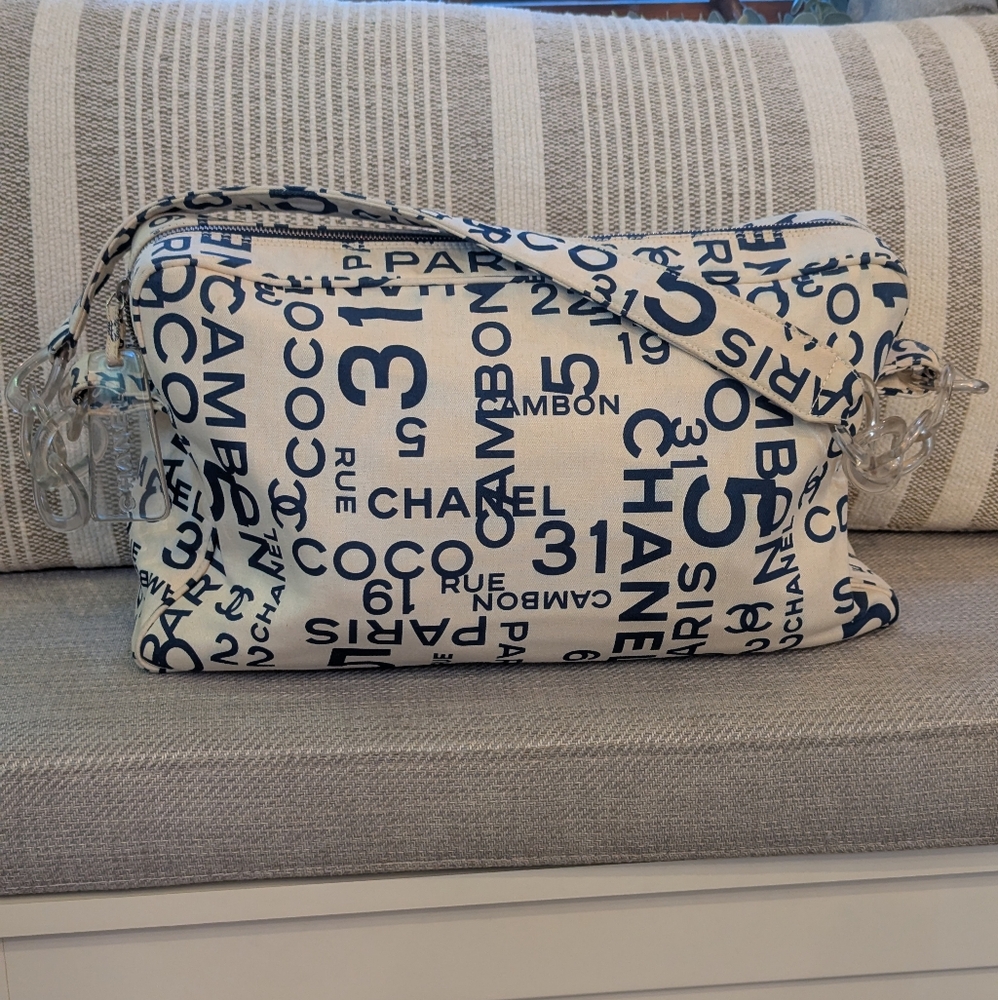 Chanel Acrylic Handles 31 Rue Cambon By The Sea Cotton Canvas Vintage Tote Bag